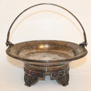 Antq Victorian Derby Silver Co. Quadruple Plate Brides Basket Parrot Egyptian